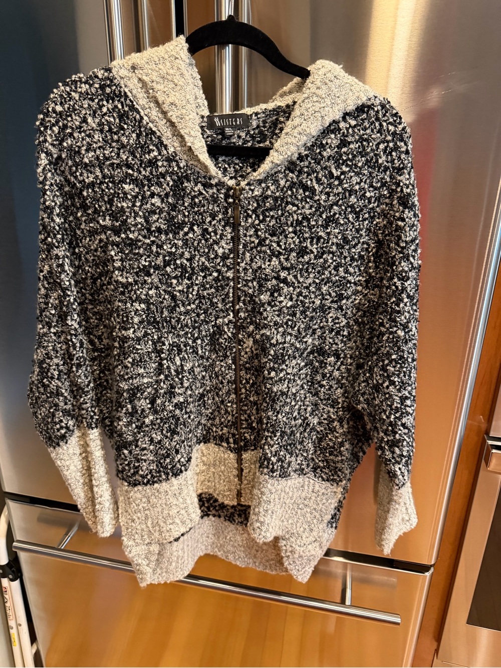 Sisters Black & Cream Bouclé Zip Hoodie Cardigan